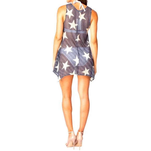 Paradise Blue & White Stars Slither Away Open Knit Swimsuit Beach Coverup, M/L - Picture 2 of 15